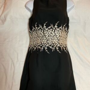 Ann Taylor Black and Cream Embellished Sheath Maxi Dress